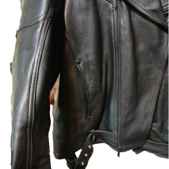 Biker Motorcycle Quality Heavy Blk Leather Belted Style Jacket Men’s L - Picture 6 of 13